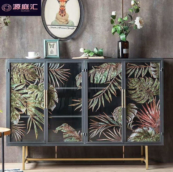 American enamel painted glass door storage cabinet shoe cabinet for home restaurantaccessible luxury entrance cabinet iron storage sideboard