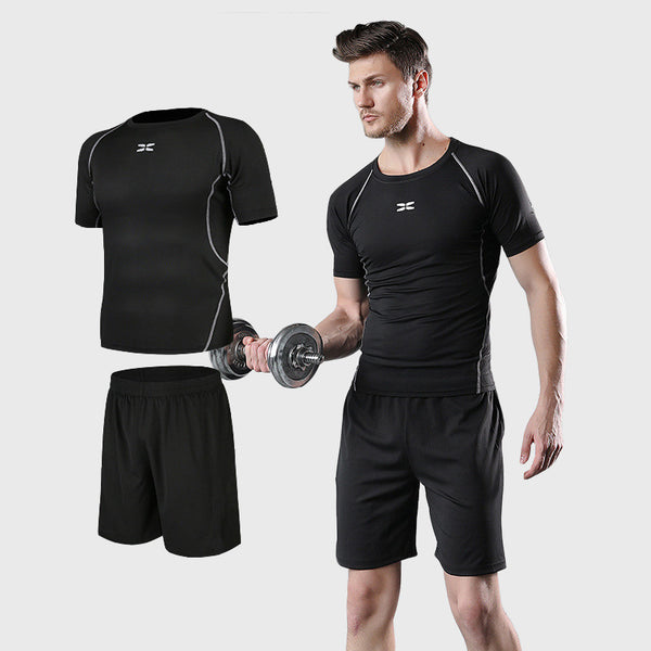 Men's Gym Sports Suit Summer Tights Training Suit Basketball Short Sleeve Shorts Running Suit Two-piece Set