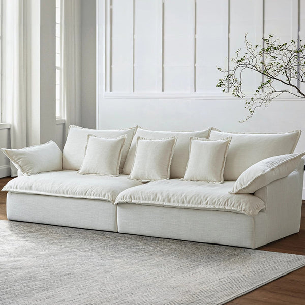 Wabi-sabi style linen three-person fabric sofa antique small apartment living room B & B dismantling and washing cotton and linen cream style