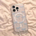 New arrival suitable for apple 17promax mobile phone case 16plus blue pink bow magnetic transparent mobile phone protective case