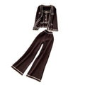 Xiaoxiangfeng fashionablesuit women's contrast color camisole knittingcardiganoutwearhigh waistloose pants three-piece set