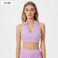Polo collar sports bra women's quick-dry breathable fitness tennis pleated skirt professional training yoga outfit set