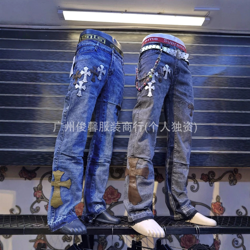 Men jeans high street trendy brand loose cross croomenjeans pants wholesale wholesale