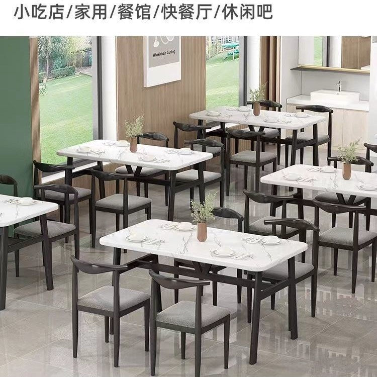 Luxury faux marble commercial dining table - rectangular dining table for wall-mounted use in rental properties, hotels, noodle shops, and restaurants - dining table and chair set