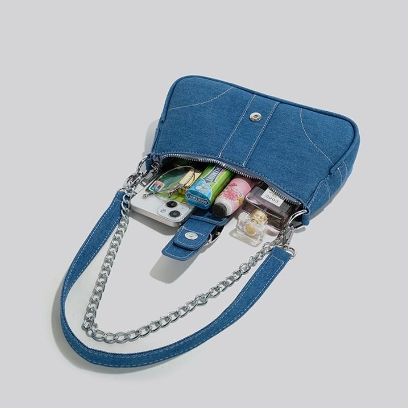Cross-border hot-selling new high-end denim canvas bag real manufacturer shoulder bag hot-selling fashion baguette bag versatile