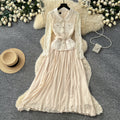 French chic red peter pan collar lace patchwork dress - women's  autumn commute elegant pleated skirt