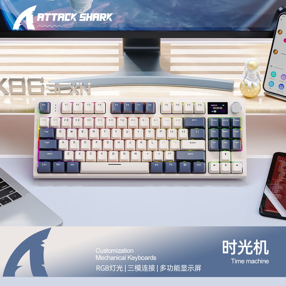 Attack shark k86 mechanical keyboard - wireless tri-mode bluetooth rgb display customizable hot-swappable mechanical keyboard