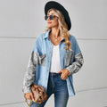 Fashion cross-border trade  independent station new arrivalloose leopard print patchwork denim shirt long-sleeved top cardigan