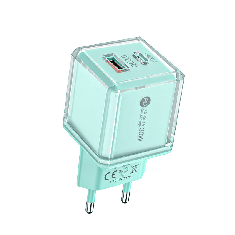 Big ice cube a+c macaron european, american and british mobile phone fast charging head qc3.0+pd20w dual-port cross-border supply