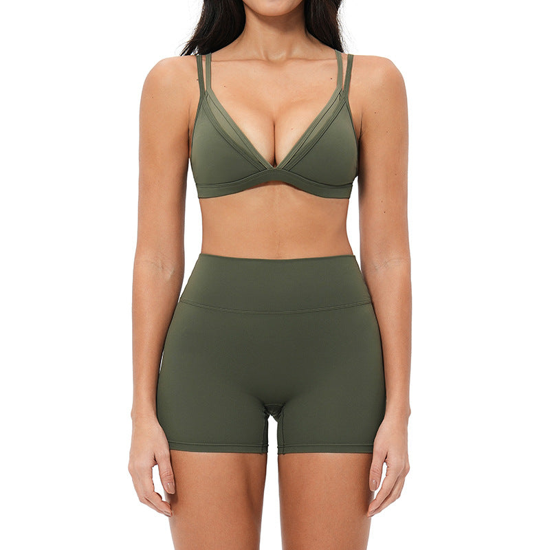 nude triangle cup intimates autumn thin style no steel ring sports suit beautiful back thin shoulder strap fitness suit 6116