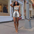 e-commerce source factory: european and american style sexy metallic bandeau top with tassel strap shorts fashion set