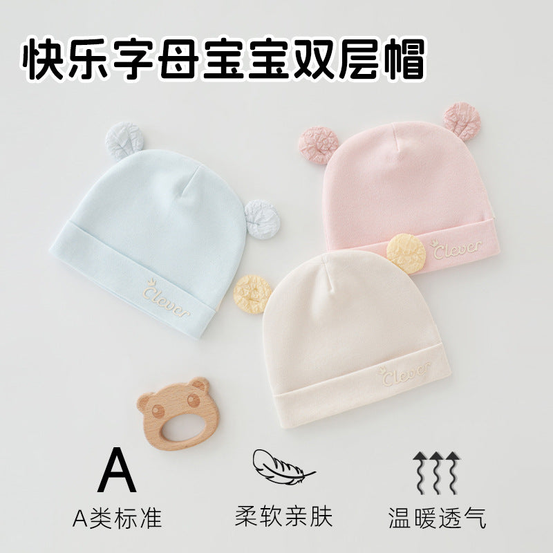 Baby fetal cap autumn and winter newborn hat newborn fontanelle protection boy and girl pullover hat newborn fetal cap double layer