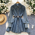New spring chic hong kong style retro high-end loose slimming irregular tie-waist denim dress for women