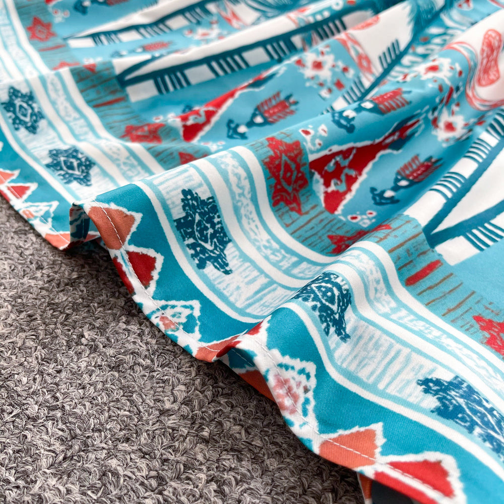 Vacation style printingtube top suspender dress women's summer blue printing sleeveless silm a-line skirt large hem long skirt
