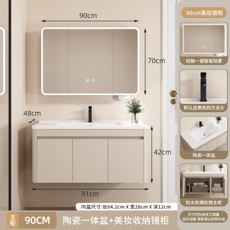 Space aluminum bathroom cabinet arc intelligent storage bathroom mirror cabinet toilet sink ceramic integrated basin wash basin