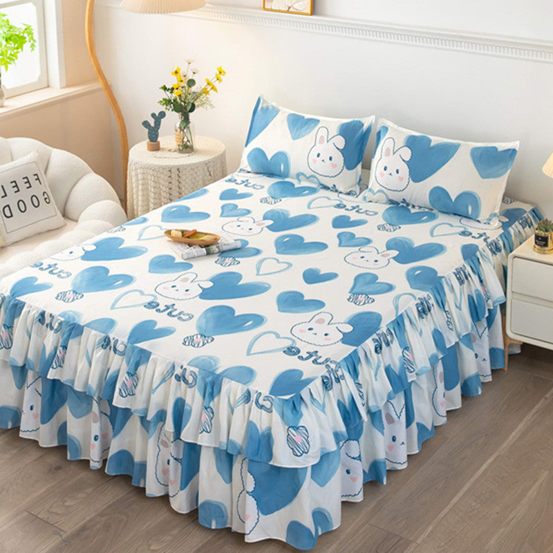 Solid color new light luxury minimalist embroidered single bed skirt fitted sheet non-slip bedspread four seasons princess style single piece