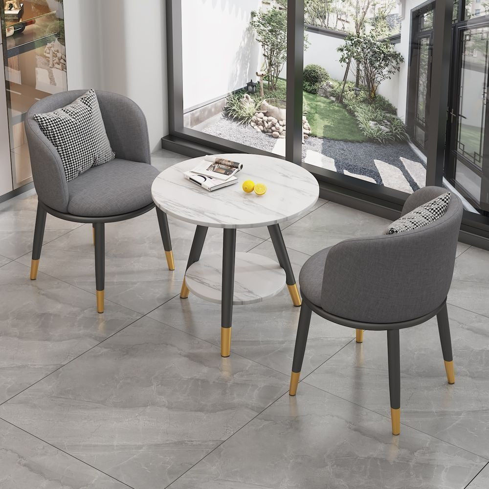 Luxury negotiation table and chair set - modern minimalist rock slab small round table hotel reception desk and chair set (one table, two chairs)