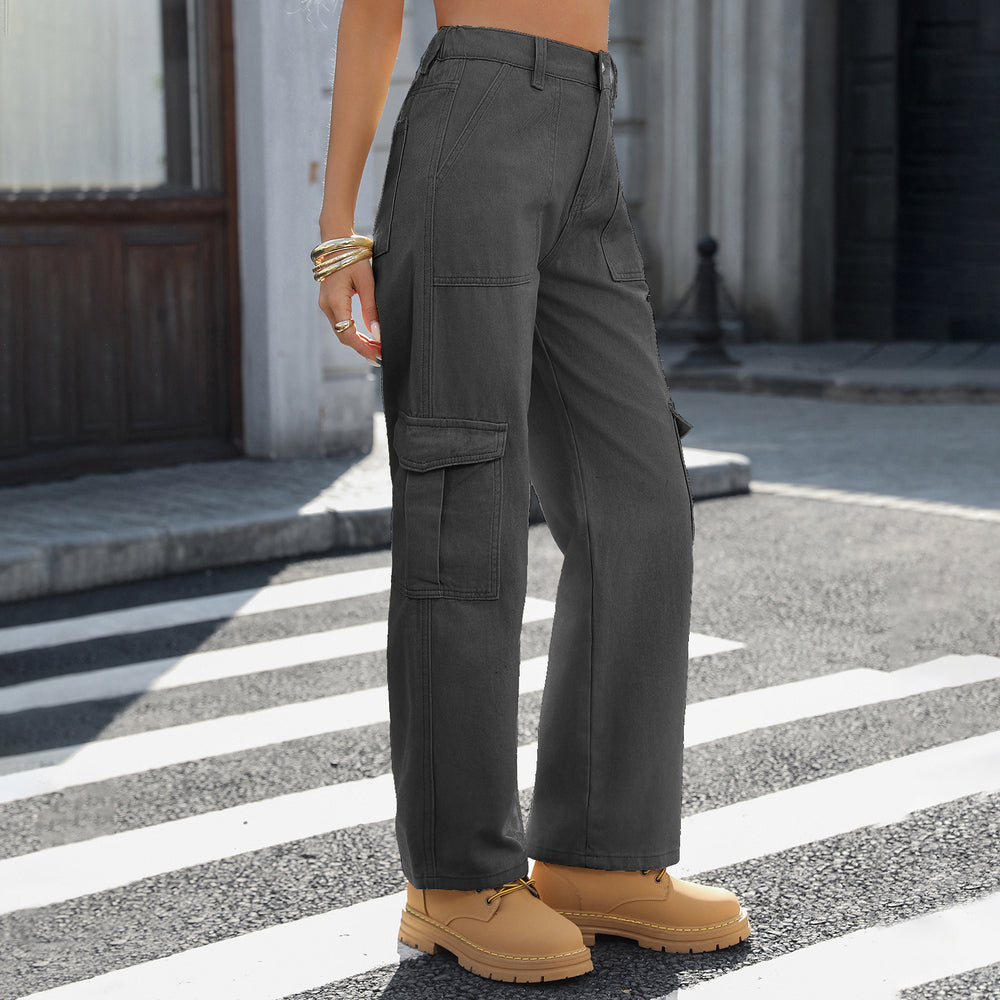 European and american cross-border e-commerce  independent site new streetwear fashion multi-pocket cargo straight-leg denim jeans for women