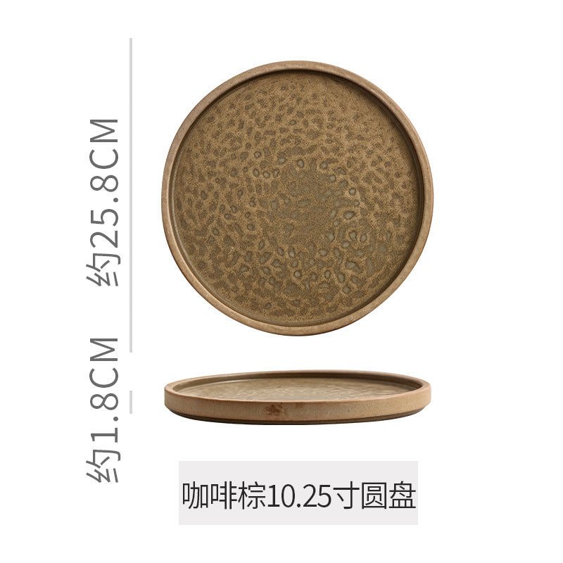 Retro stoneware western food steak plate japanese style with edge restaurant hotel for homestylish shallow plate dessert side dish plate