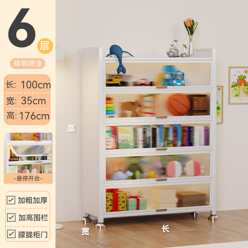 Steel bookcase with door Children's bookshelf Dust-proof locker Household display cabinet Bedroom floor rack Storage cabinet