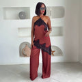 European and american cross-border women's fashion:  summer new arrivals - chic and stylish lace-trimmed open-back top with high-waisted pants set