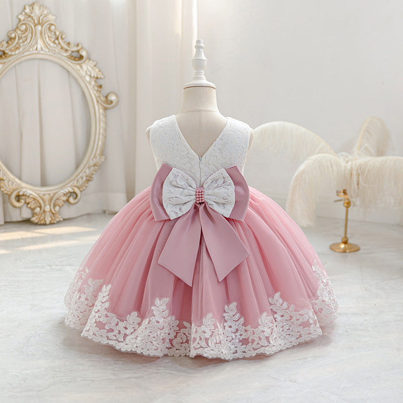 Baby girl sleeveless vest dress with bow - birthday, first birthday, cross-border, european & american style, tutu princess dress for girls