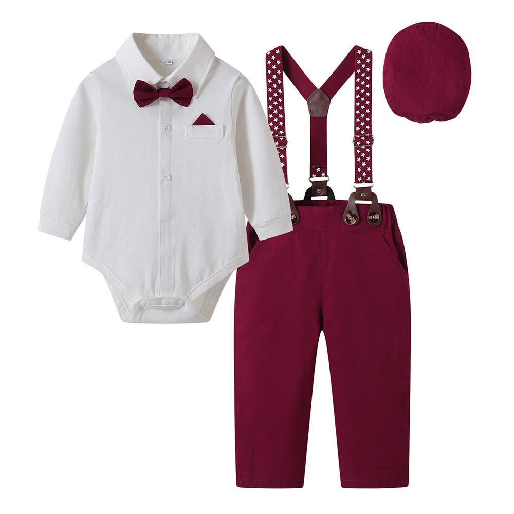 Autumn new arrivals: boys' cotton outfit set - includes hat, perfect for baby's first birthday, and christmas!