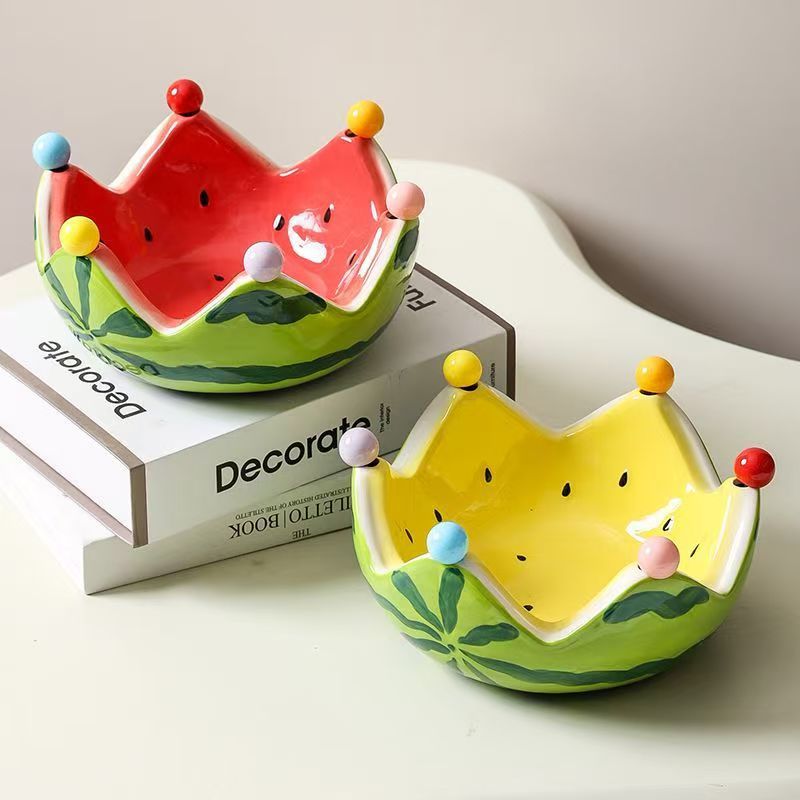 High-style, creative watermelon fruit bowl with fork set – perfect for home, living room coffee table, fruit platter, salad bowl, ceramic bowl