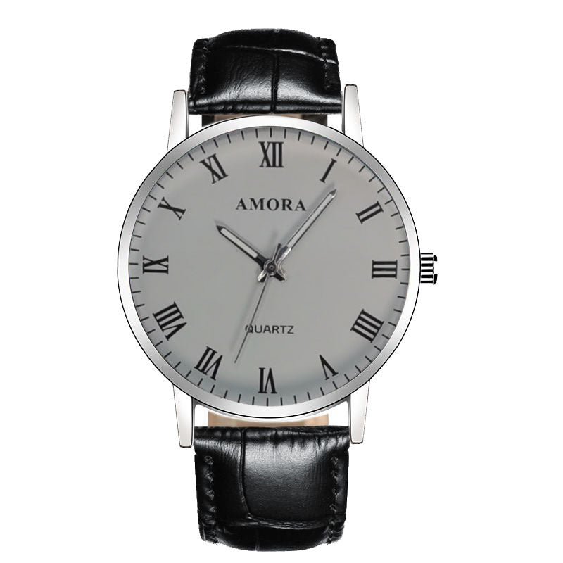 New amora watch - korean style business fashion trendy minimalist quartz adult men's watch student leather strap wristwatch