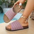 new knitted fabric one-line round toe slippers for women to wear outside cork thick-soled beach sandals  supply
