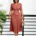 D631  fashion cross-border elegant elegant suit collar three-quarter sleeve pleated elegant foreign trade african dress