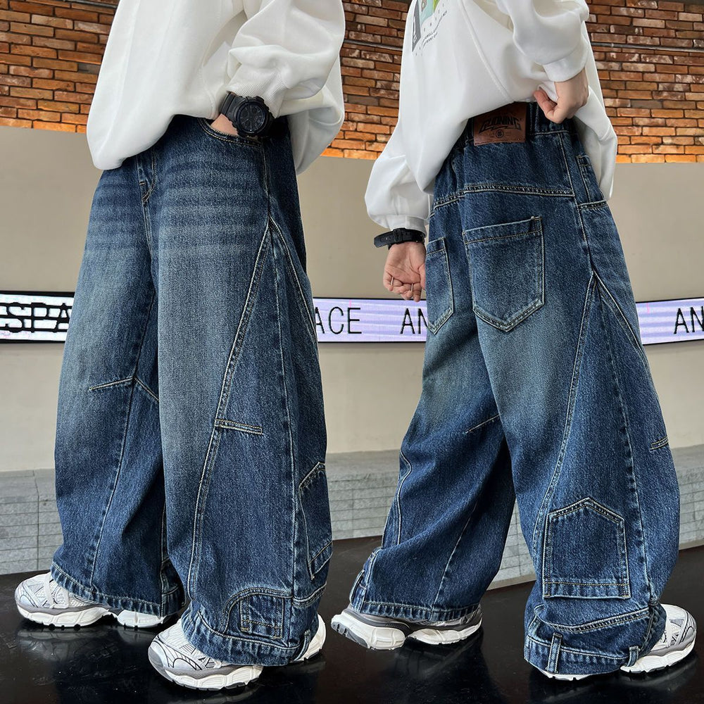 Boys' jeans - autumn collection, scimitar style, korean fashion, new spring/autumn styles, mid-to-large size, stylish wide-leg trousers for kids