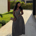 European and american cross-border women's fashion:  summer new arrivals - sexy and elegant v-neck striped high-waisted long slip dress