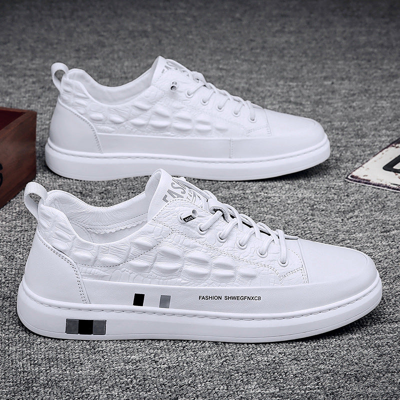 Men's spring 2025 new breathable white sneakers, lightweight casual leather & fabric shoes, trendy wholesale athletic skate shoes