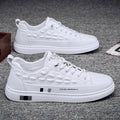Men's spring 2025 new breathable white sneakers, lightweight casual leather & fabric shoes, trendy wholesale athletic skate shoes