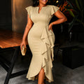 Autumnelegancev neckruffles hip skirt high waist slit asymmetrical hem evening dressdresses
