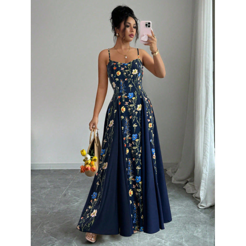 cross-border e-commerce european and american summer new fashion printed women's slim-fit camisole dress