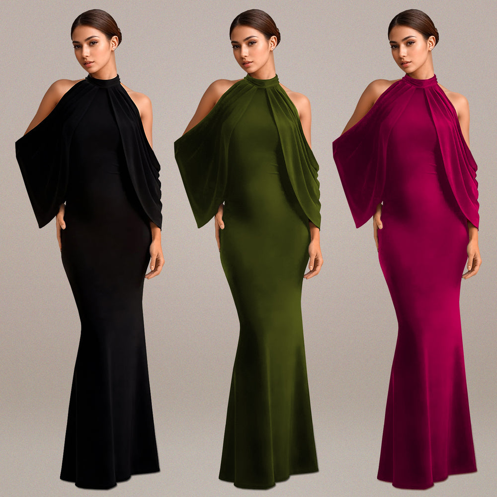 C7276 cross-border   fashionable women's bodycon elegant off-shoulder sleeveless arm-hugging dress new