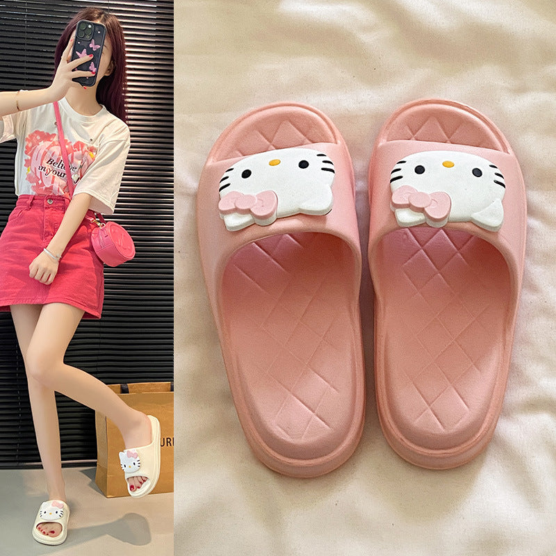 Cute hello kitty slippers for women, eva material, non-slip, odor-resistant, outdoor wearable, home use, new summer style, lightweight, high-value design for students