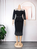 supply of african fashion women's clothing plus size heavy industry hot diamond  daily olwork clothingpure colordress