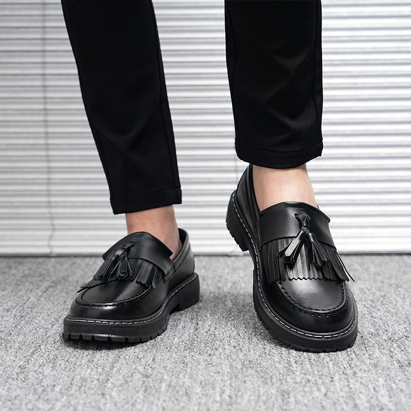 Men's leather dress shoes - versatile business style, breathable british casual design for spring/summer 2024. perfect for work, weddings, groomsmen, and height enhancement