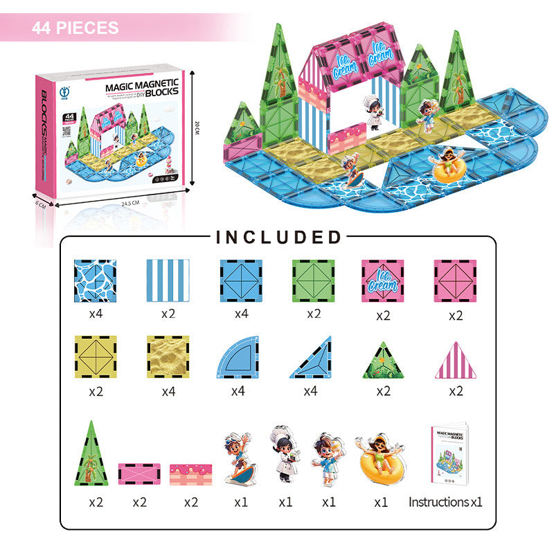 Kids educational diy painted diamond pattern magnetic track building blocks baby puzzle puzzle magnetic sheet square castle toy