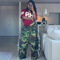 European and american style camouflage jeans -  cross-border women's fashion hot girl side frayed wide leg pants