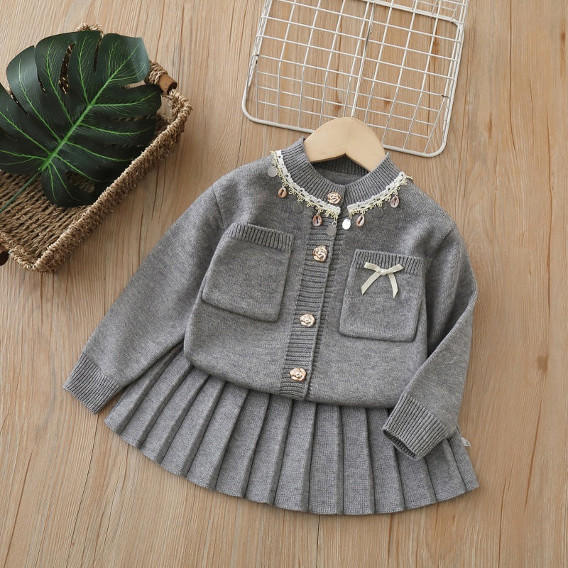 Girls' sweater set: new autumn  collection - chanel-inspired two-piece knit outfit for little girls