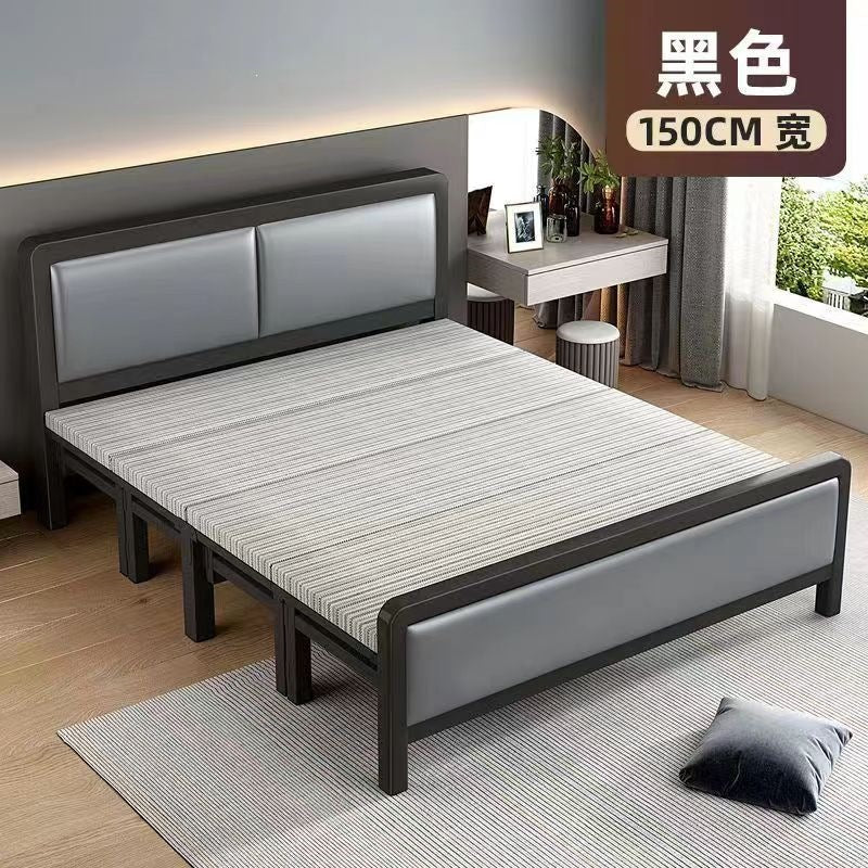 Four-fold foldable bed single bedfor homesimple office lunch break double rental house adult iron bed