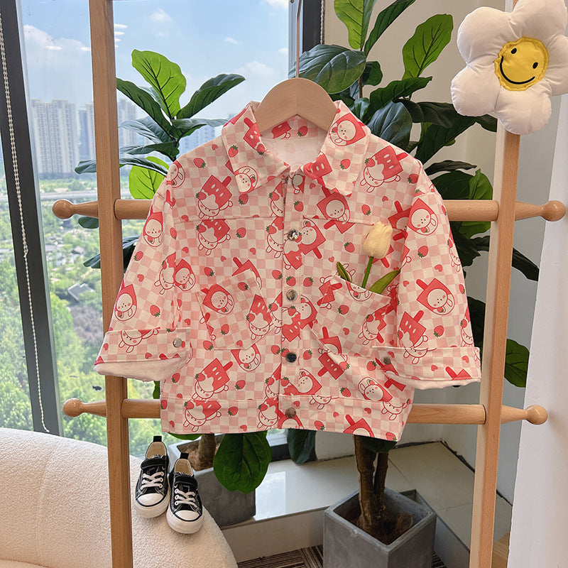 Kidsautumnew arrivalpure cottonoutwearfashionable cartoon outwear stand collar shirt western stylek-stylespring & falleasiest for match