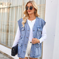 Fashion cross-border foreign trade women's clothing independent station  new style washed multi-pocket stylish denim vest waistcoat trendy
