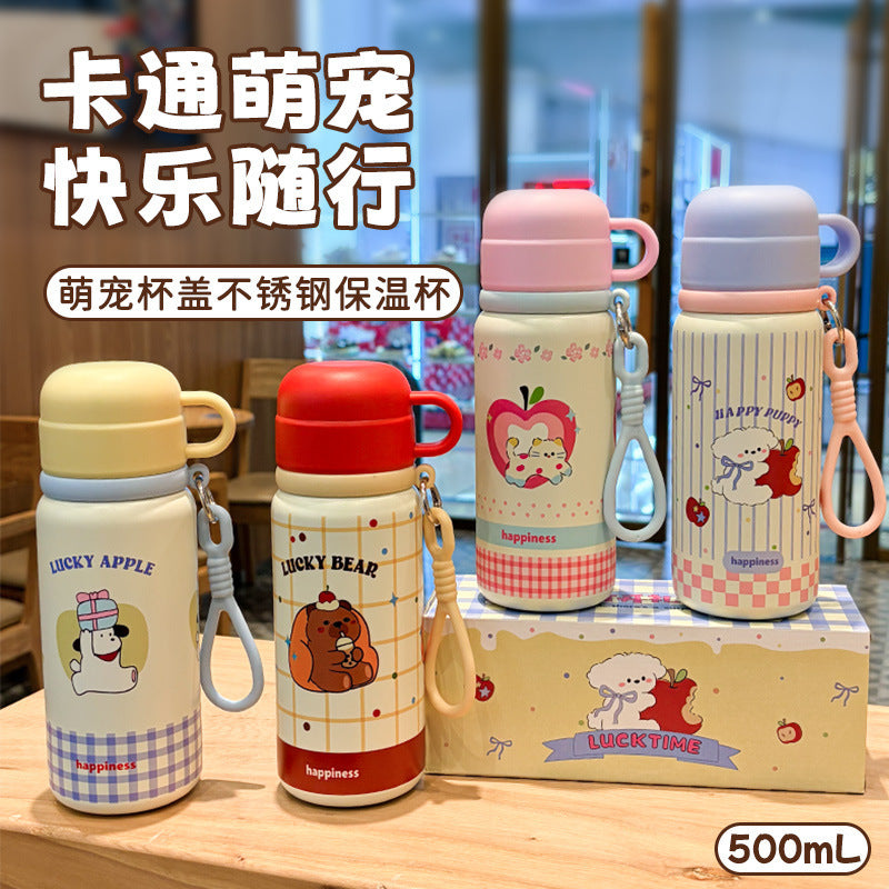 Cute pet kids thermos cup 316 stainless steel high-looking bowl lid three-drink large-capacity straw water cup wholesale