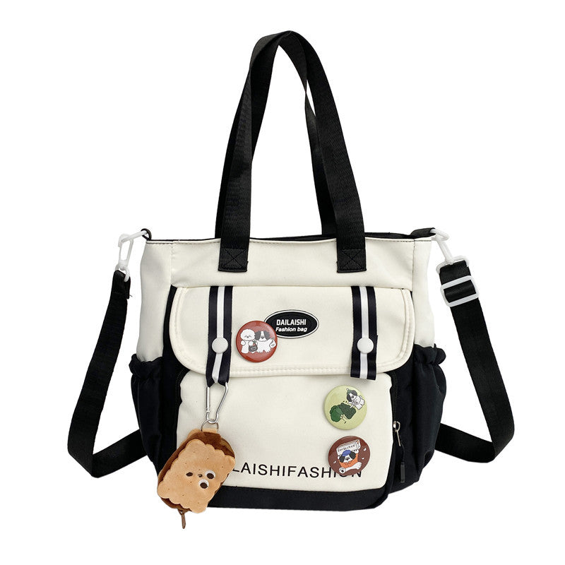 New large-capacity contrasting color handbag female cute girl shoulder messenger bag college student class tutoring bag