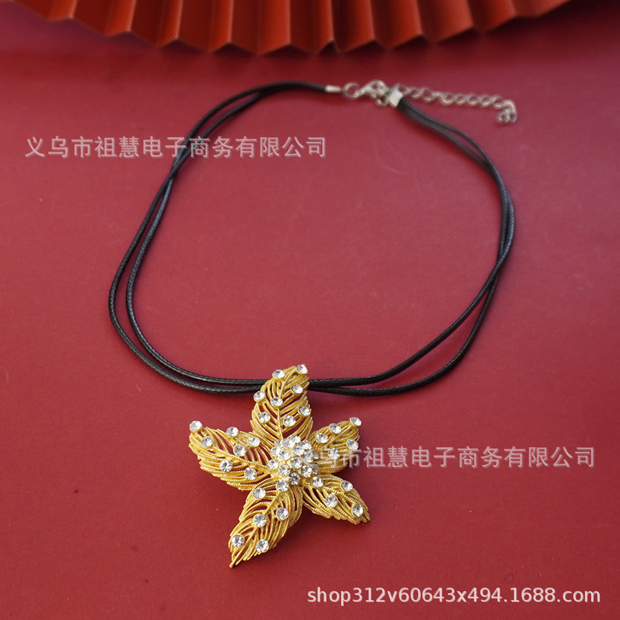 classic leather chain buckle imitation artificial pearl pendant flower sea star shell design pendant suitable for women's parties